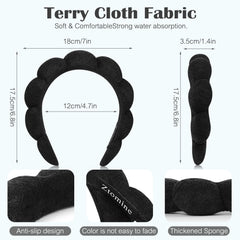 Ztomine absorbent terry cloth headband captures splashes during washing.