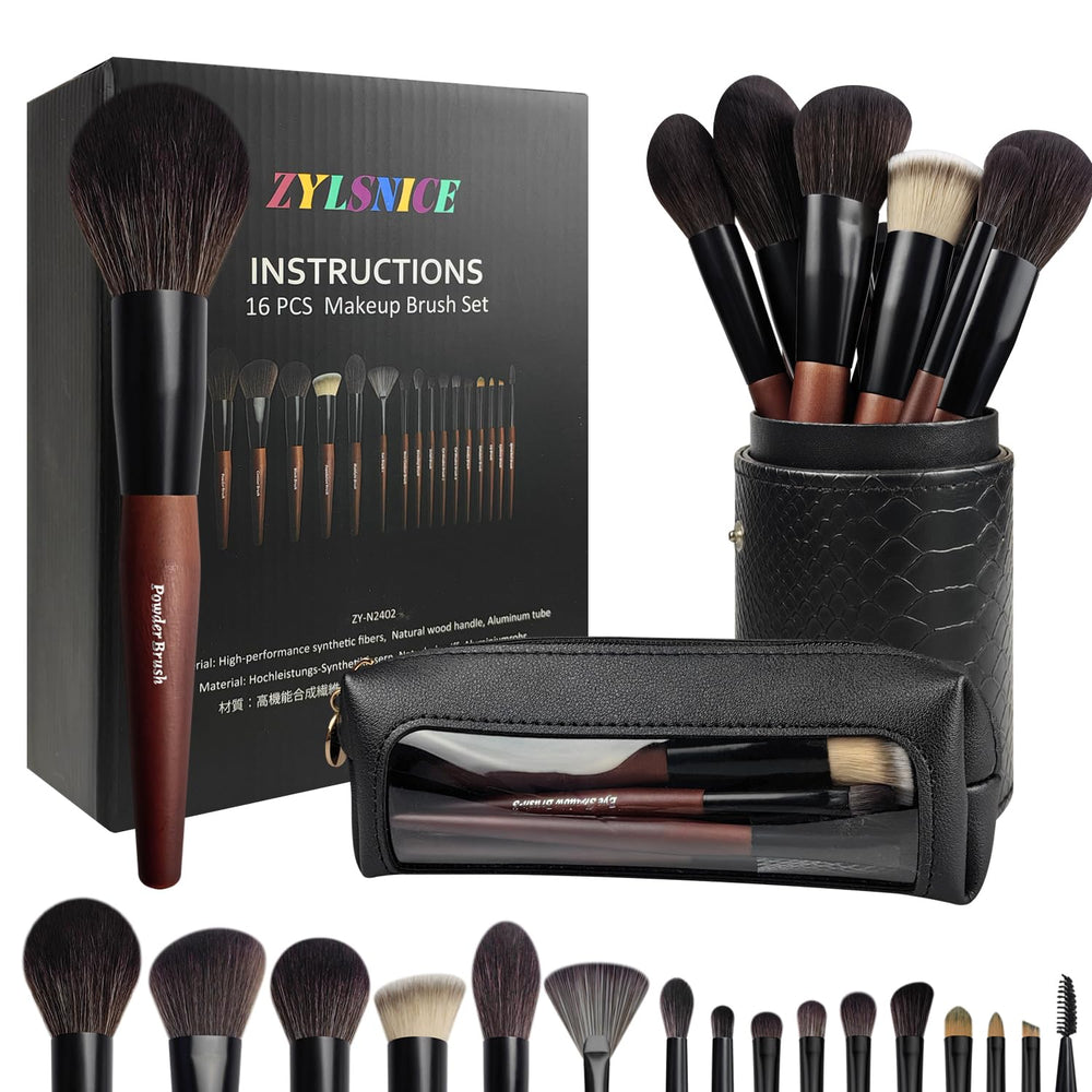 Zylsnice makeup brush set 16pcs case showcases complete kit for easy full-face application