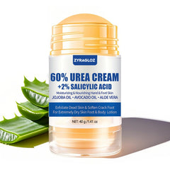 ZyraGloz Urea Cream Stick on cracked heels for quick smoothing.