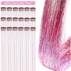 ZYXQZYX clip-in tinsel 50cm pink glitter enhances hairstyles, easy to integrate.