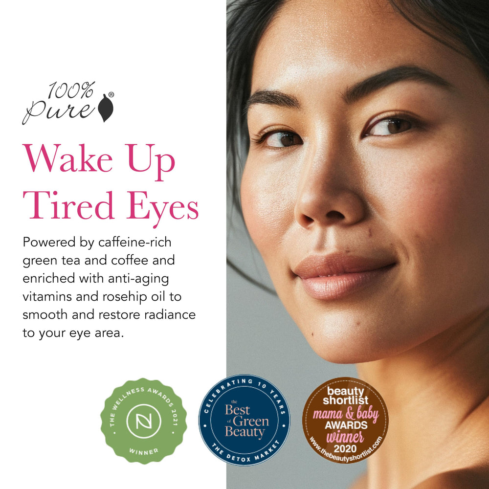 100% PURE Coffee Bean Caffeine Eye Cream tube front, hydration-ready formula.