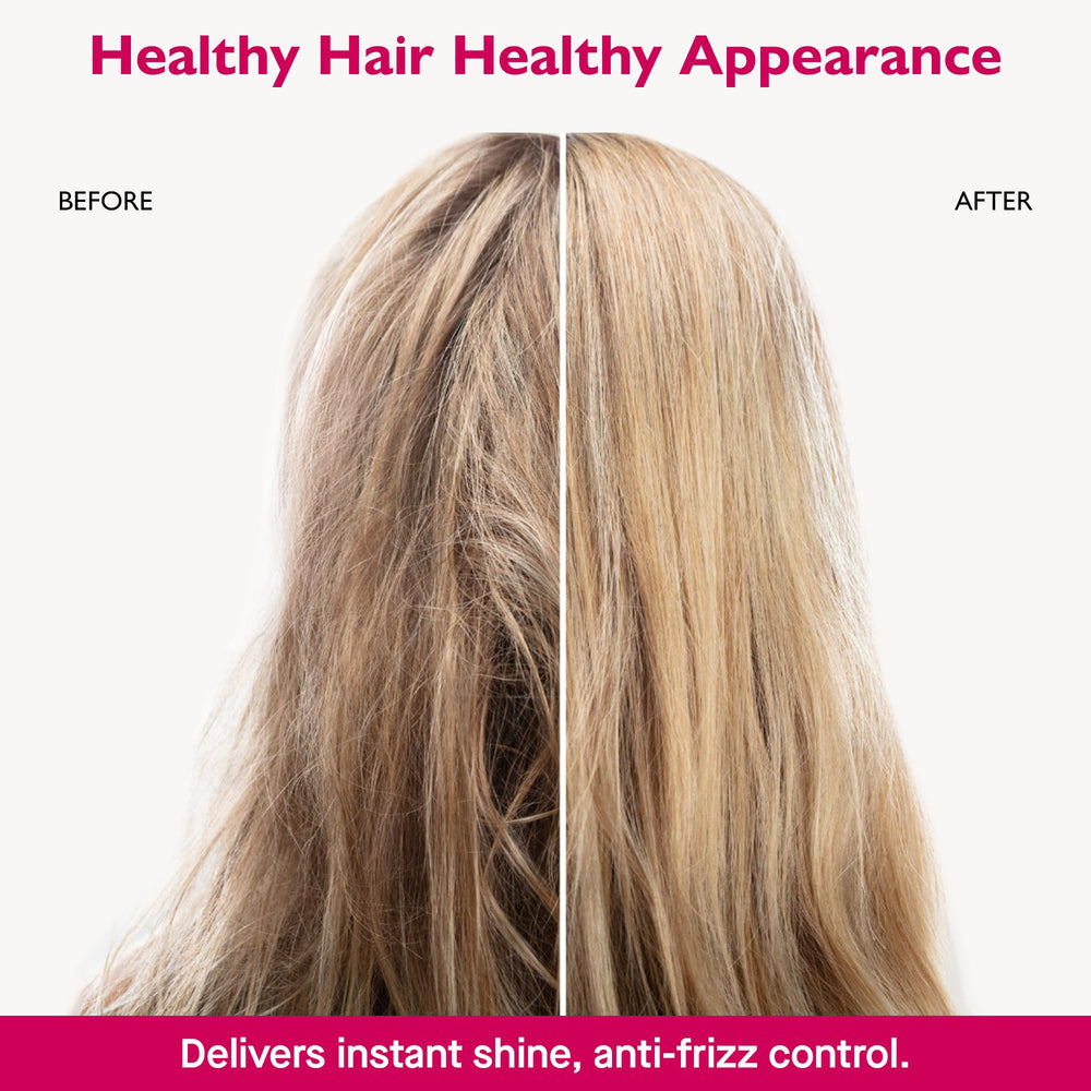 12 Benefits Hair shine after treatment close-up shows healthy-looking tresses.