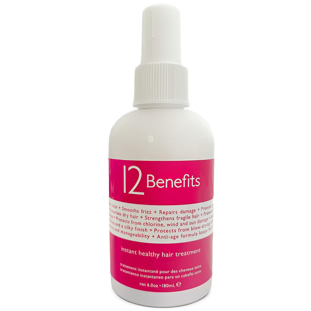 12 Benefits Leave-In Conditioner Spray bottle for instant frizz control and shine.