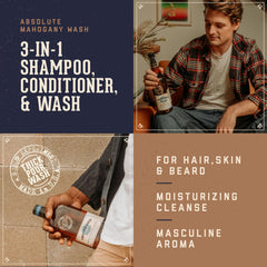 Conditioner dispensing from Absolute Mahogany bottle, hydrates hair and scalp.