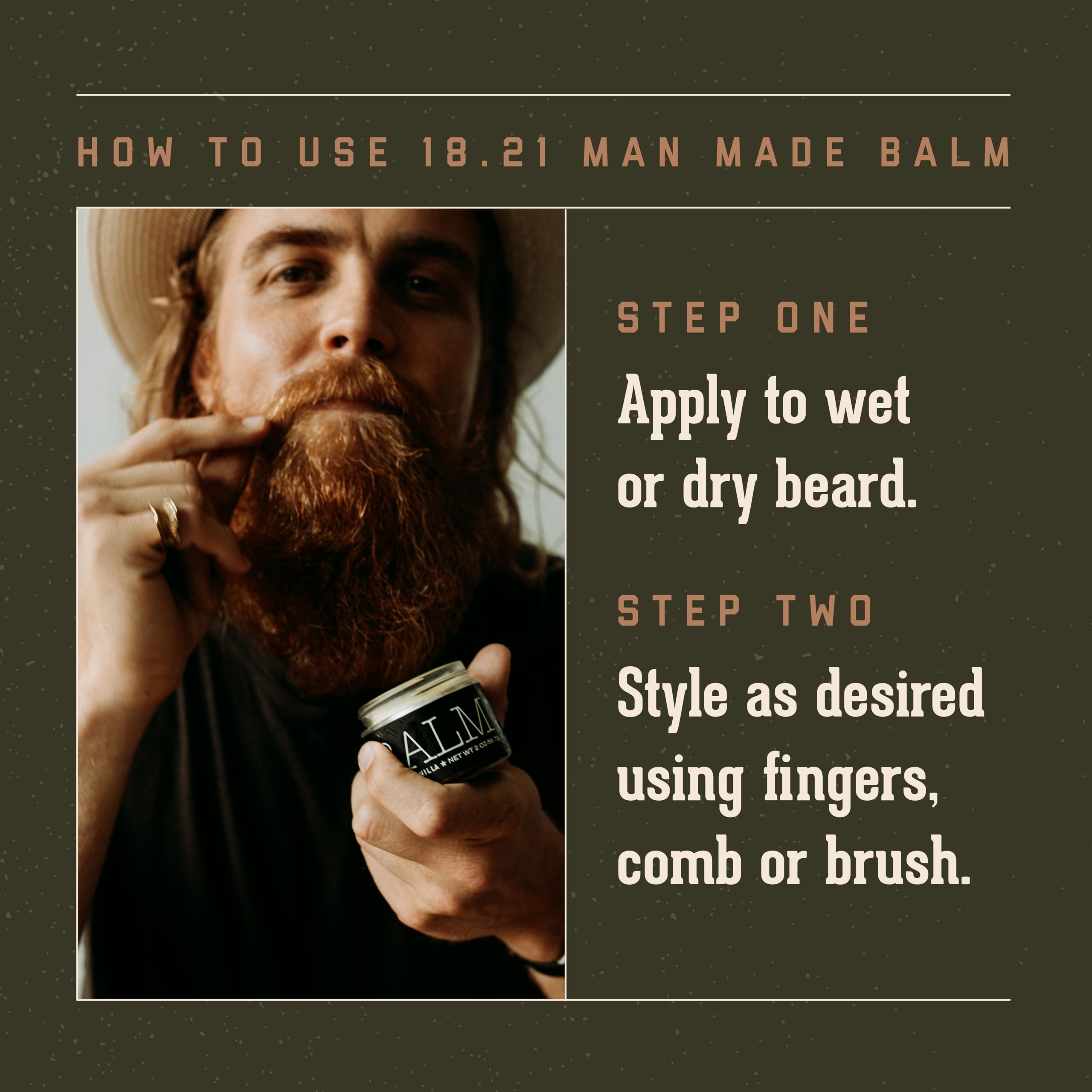 Label closeup of 18.21 Man Made beard balm spiced vanilla packaging