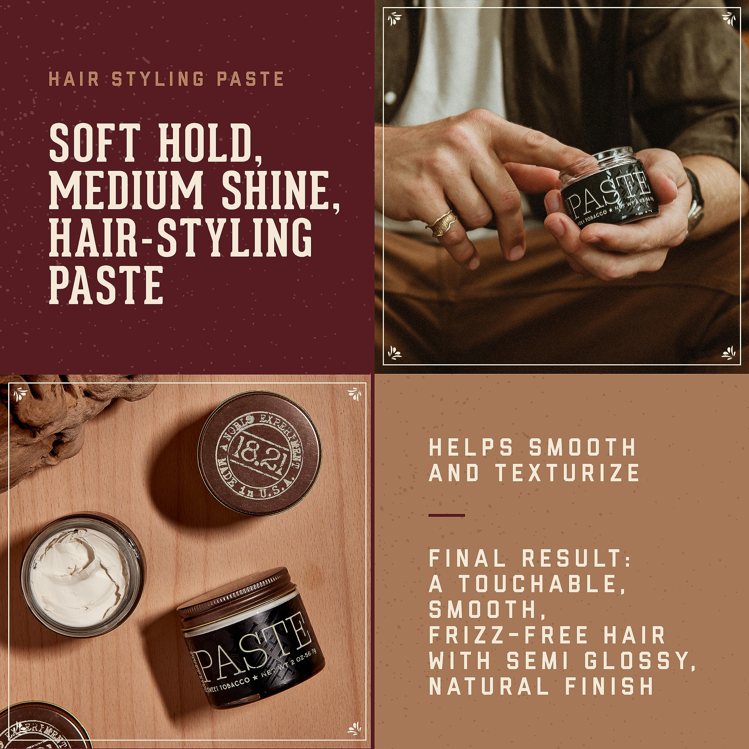 18-21 Man Made hair paste hands scooping demonstrates easy, small-amount application.