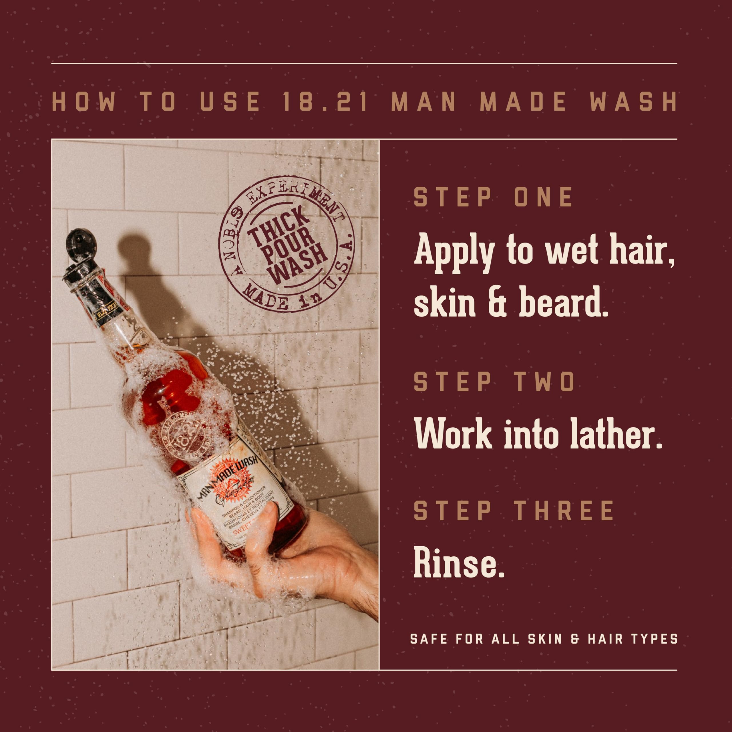 Hair being cleansed with 18.21 Man Made Original Sweet Tobacco