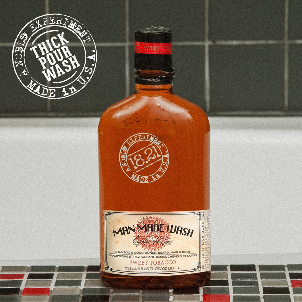 Packaging shows 18 oz bottle for 18.21 Man Made Original Sweet Tobacco
