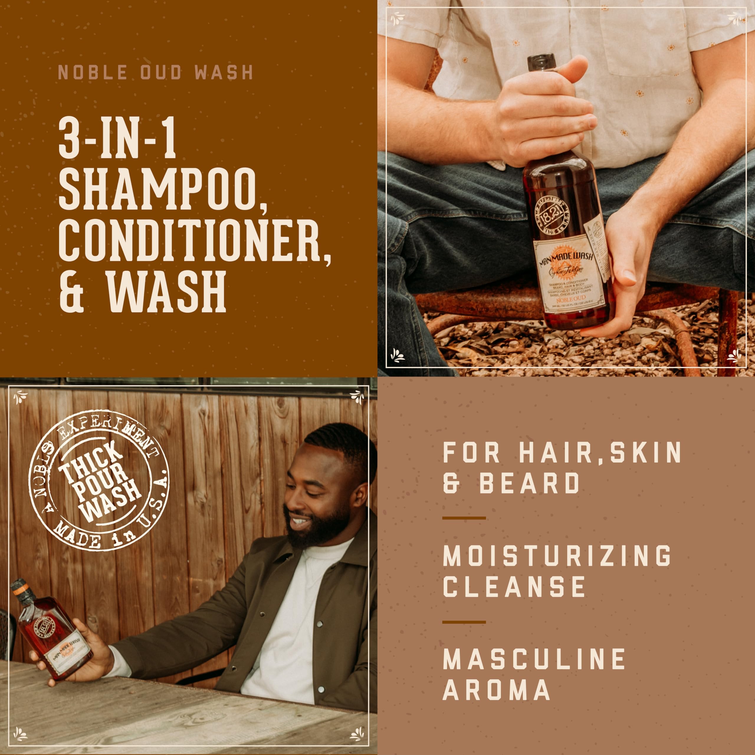 Noble Oud shampoo pour illustrates easy rinse and refreshing scalp for daily use.