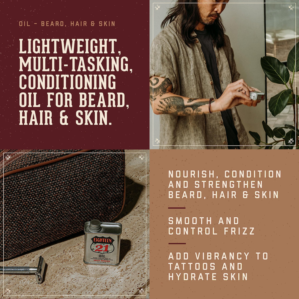 18.21 Man Made Sweet Tobacco oil dispense tip enabling precise beard nourishment