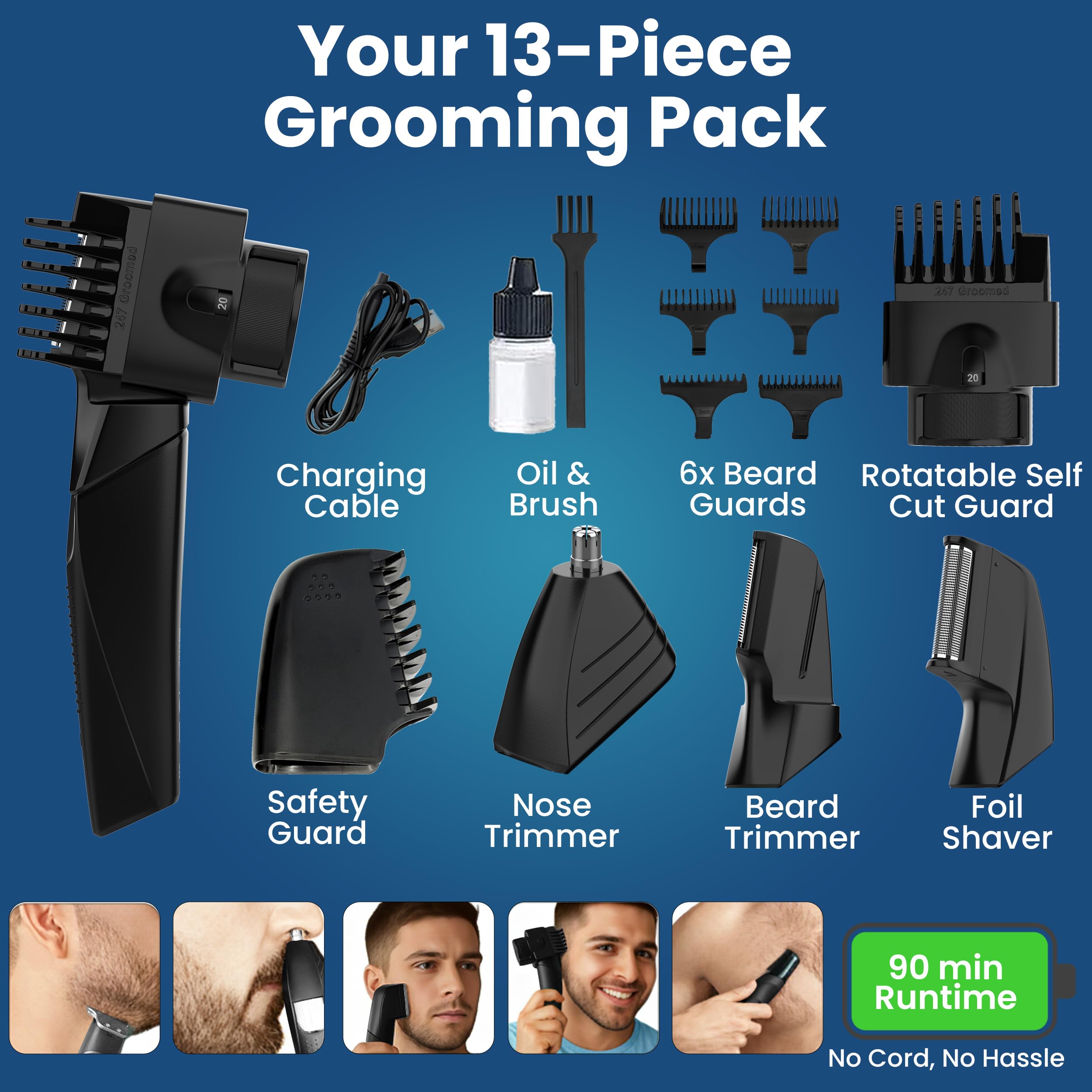 247 Groomed oil and brush help maintain blades for smooth performance