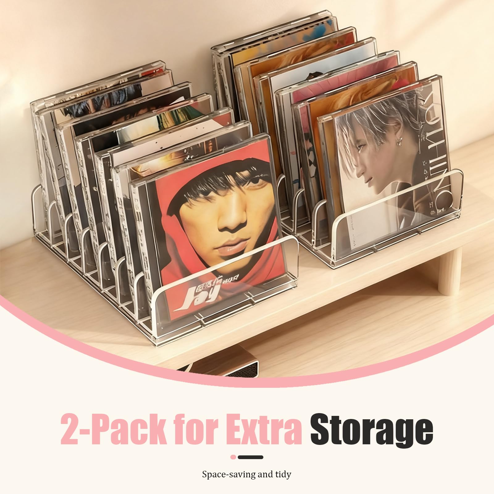 2-pack acrylic makeup storage featuring brush holder and compact-friendly design.