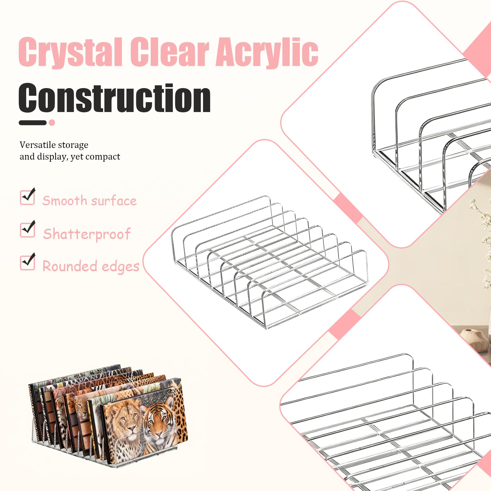 2-pack acrylic organizer with front-clear display for lipstick and brushes.