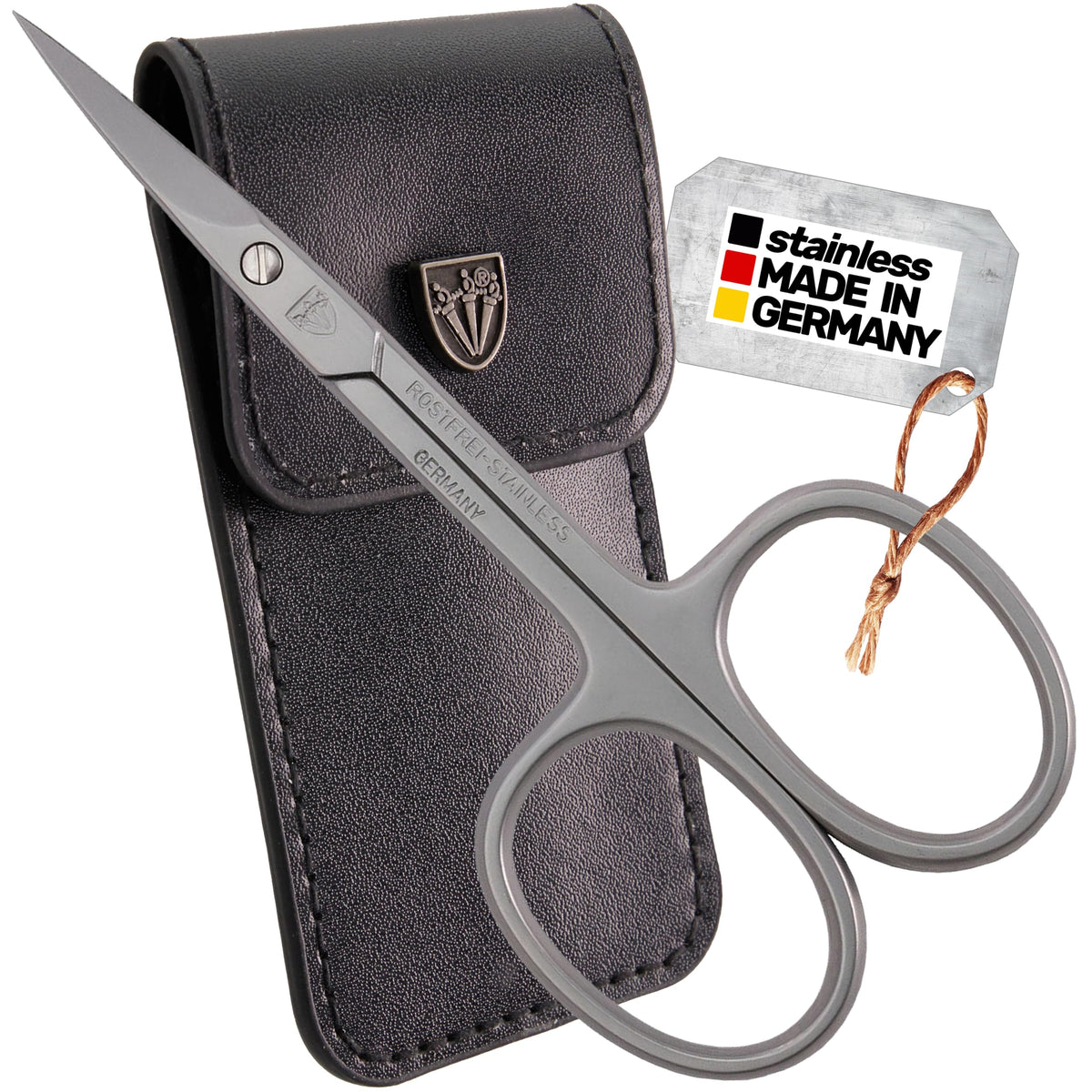 3 Swords Germany curved cuticle scissors with case for precise trimming.