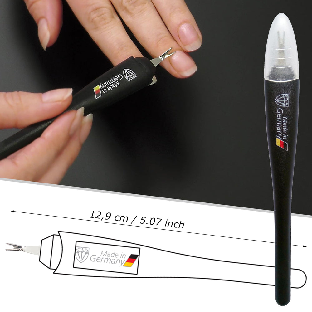 Cuticle knife length about 10 cm for easy handling and control.