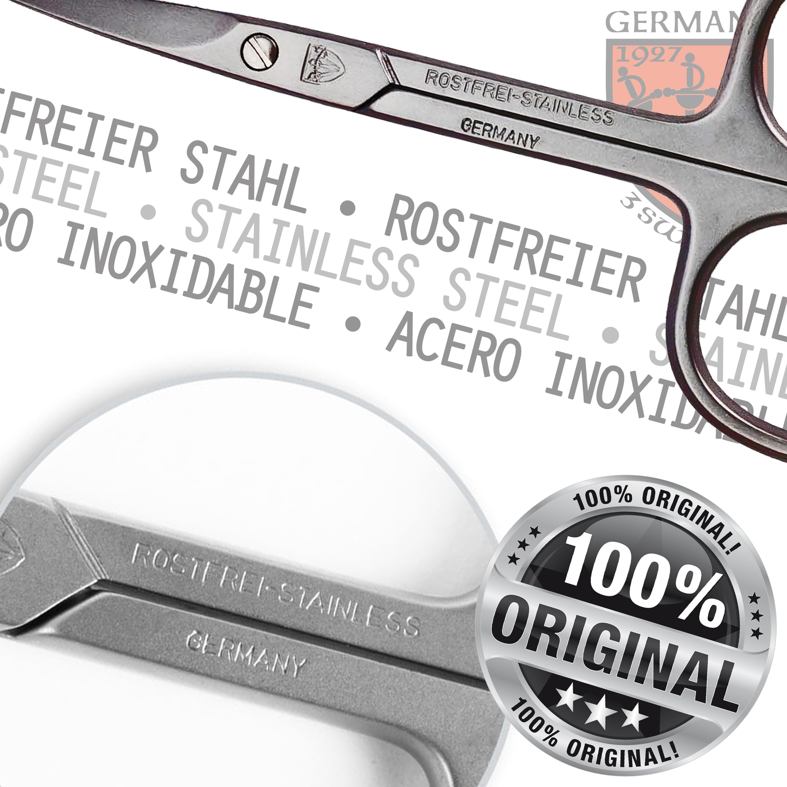 Open case display of 3 Swords Germany cuticle scissors.