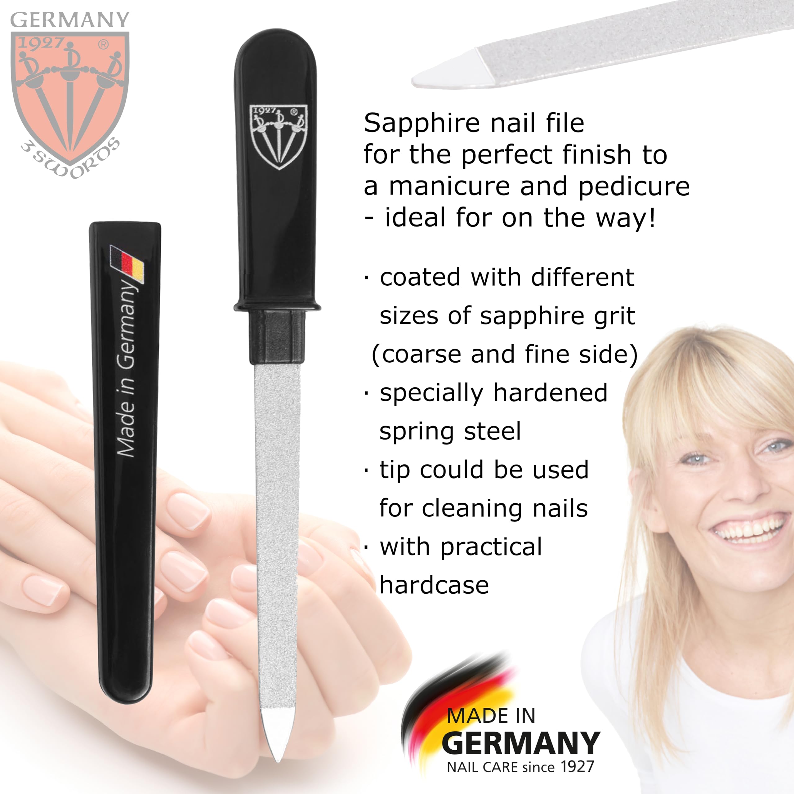 3 Swords Germany sapphire pocket nail file in protective case for safe travel