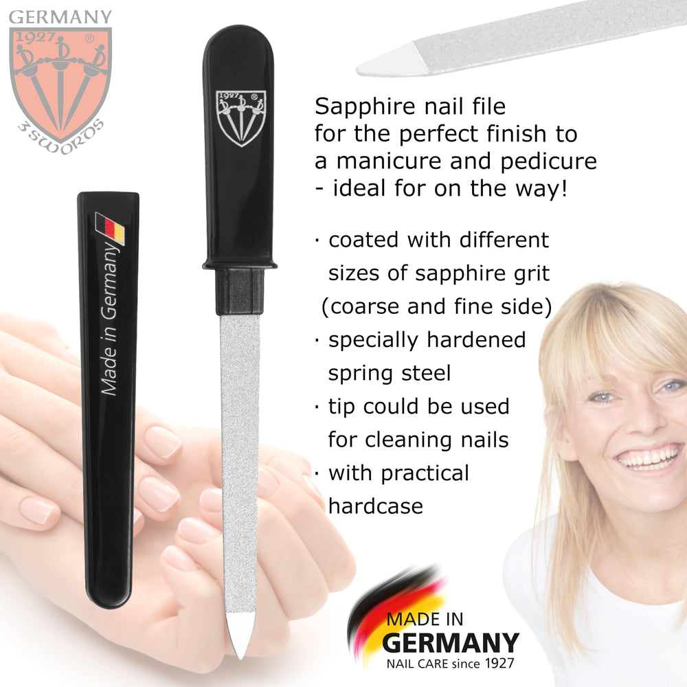 3 Swords Germany sapphire pocket nail file in protective case for safe travel