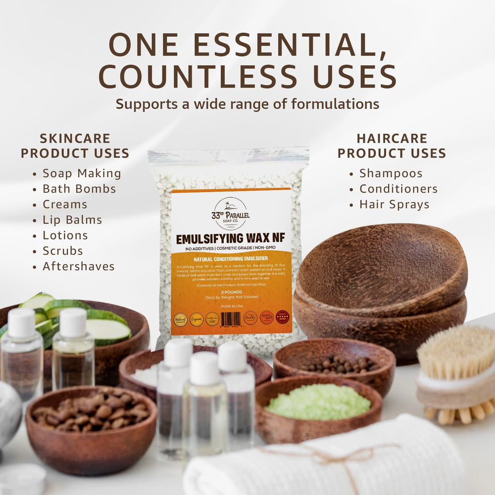 33RD PARALLEL SOAP CO Emulsifying Wax NF para cremas, deja textura sedosa y agradable