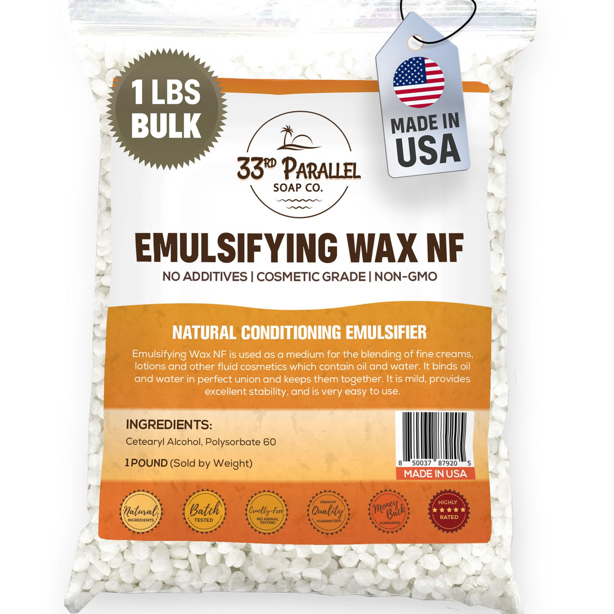 33RD PARALLEL SOAP CO Emulsifying Wax NF pastilles para cosméticos, emulsión suave y estable
