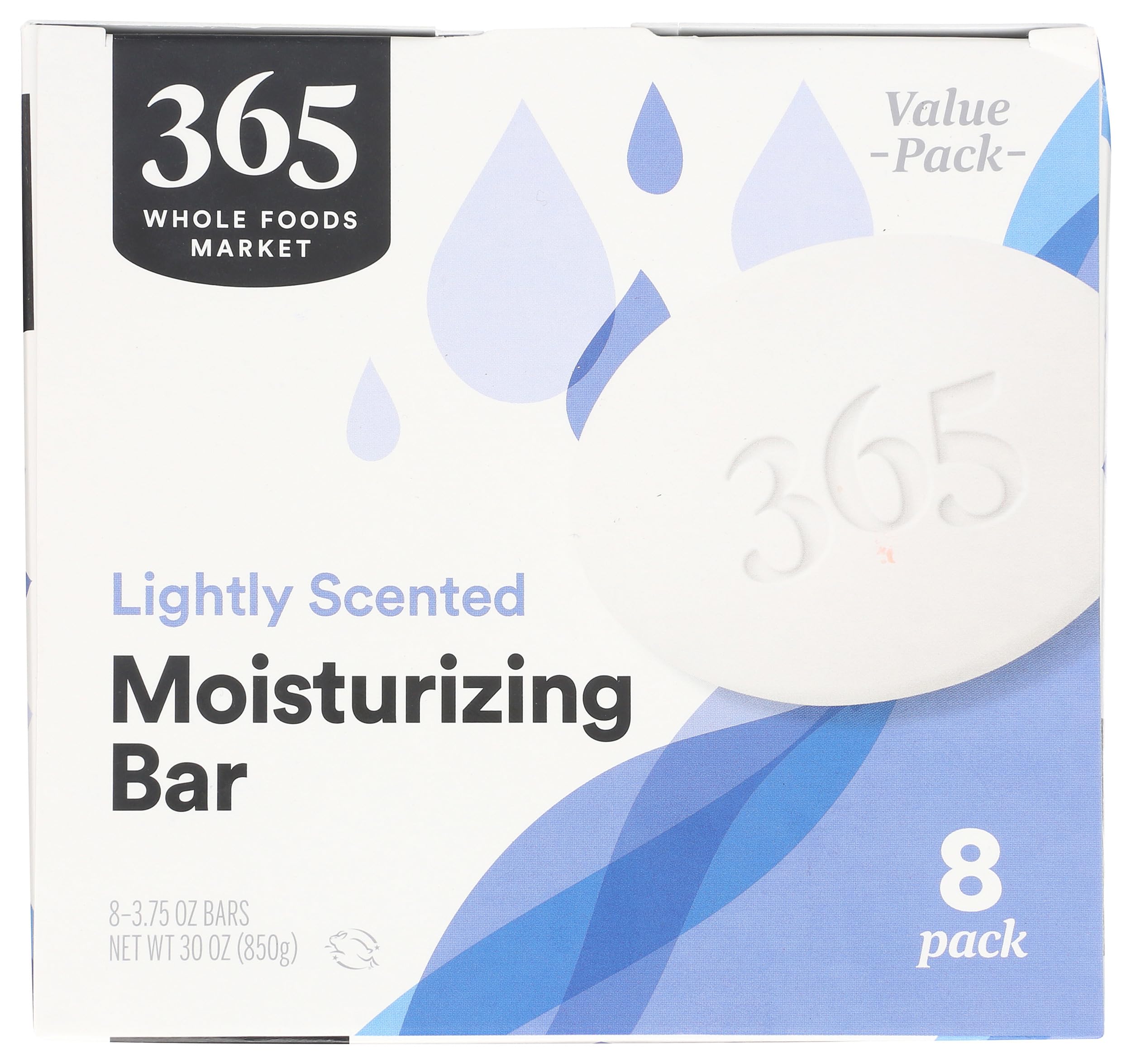 Packaging of 365 by Whole Foods Market bar soap highlights sustainability.
