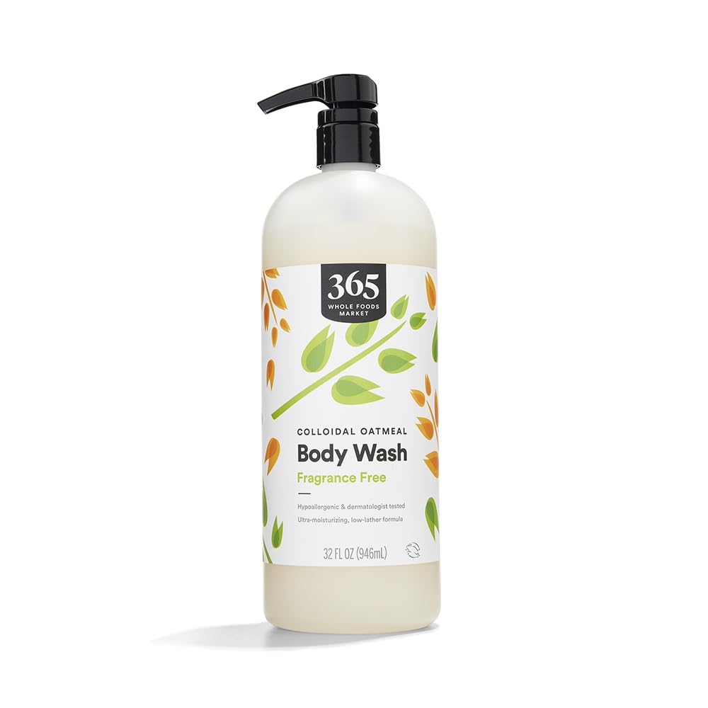 365 by Whole Foods Market body wash bottle with colloidal oatmeal, fragrance-free, 32oz.
