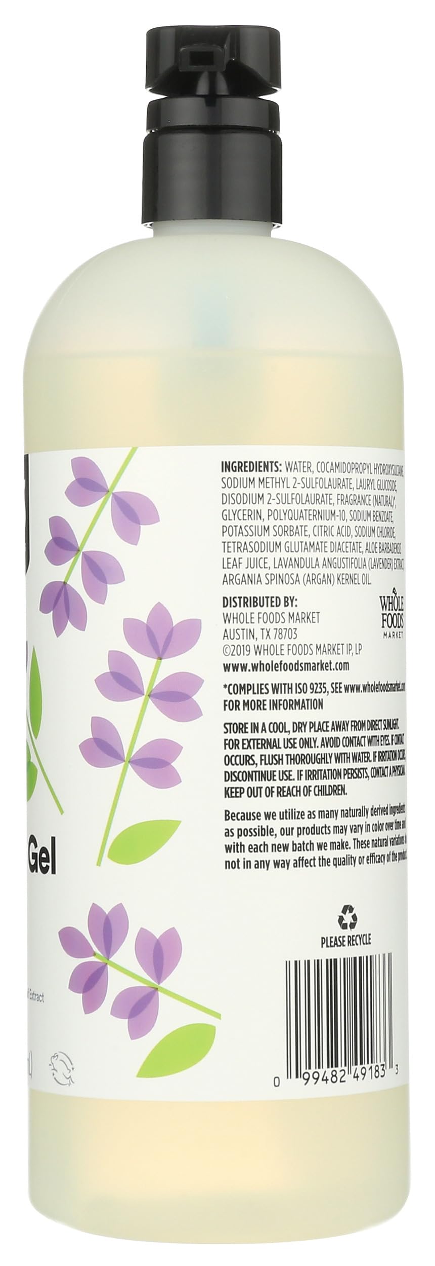 365 by Whole Foods Market lavender shower gel pump—controlled dispensing.
