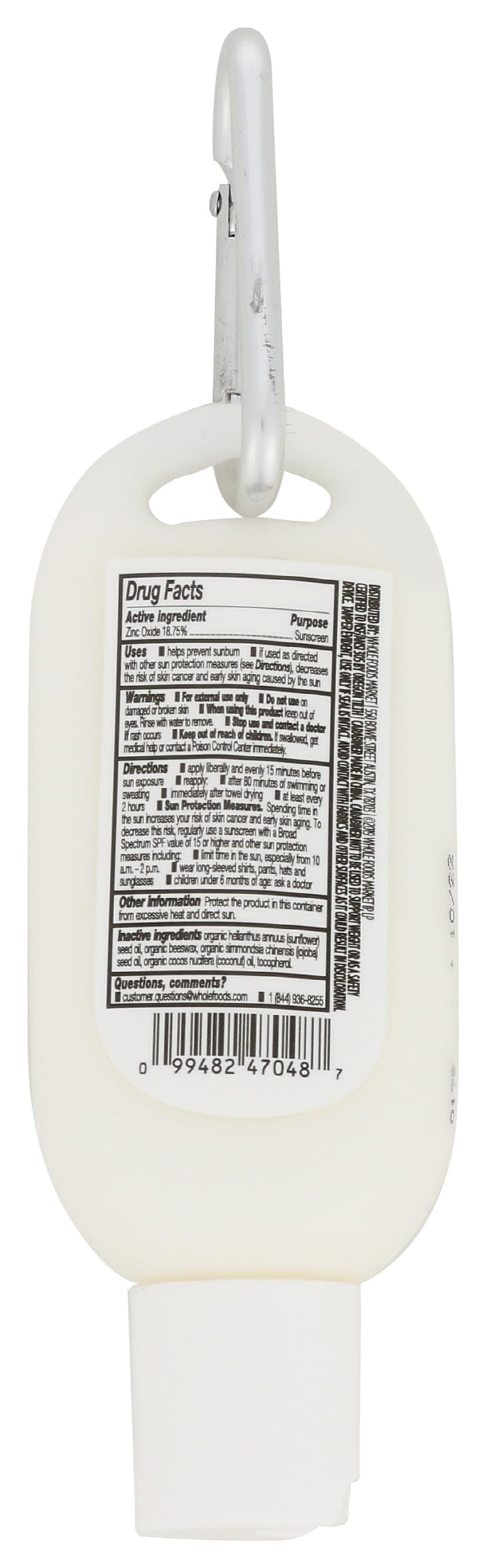 365 by Whole Foods Market protector solar mineral SPF 30 con mosquetón para actividades al exterior