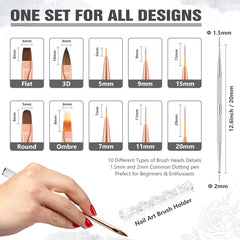 3zorqinron nail art brushes set cap protection keeps bristles clean between uses