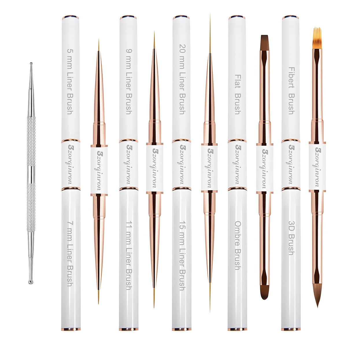 3zorqinron nail art brushes set front view showing portable kit for on-the-go manicures