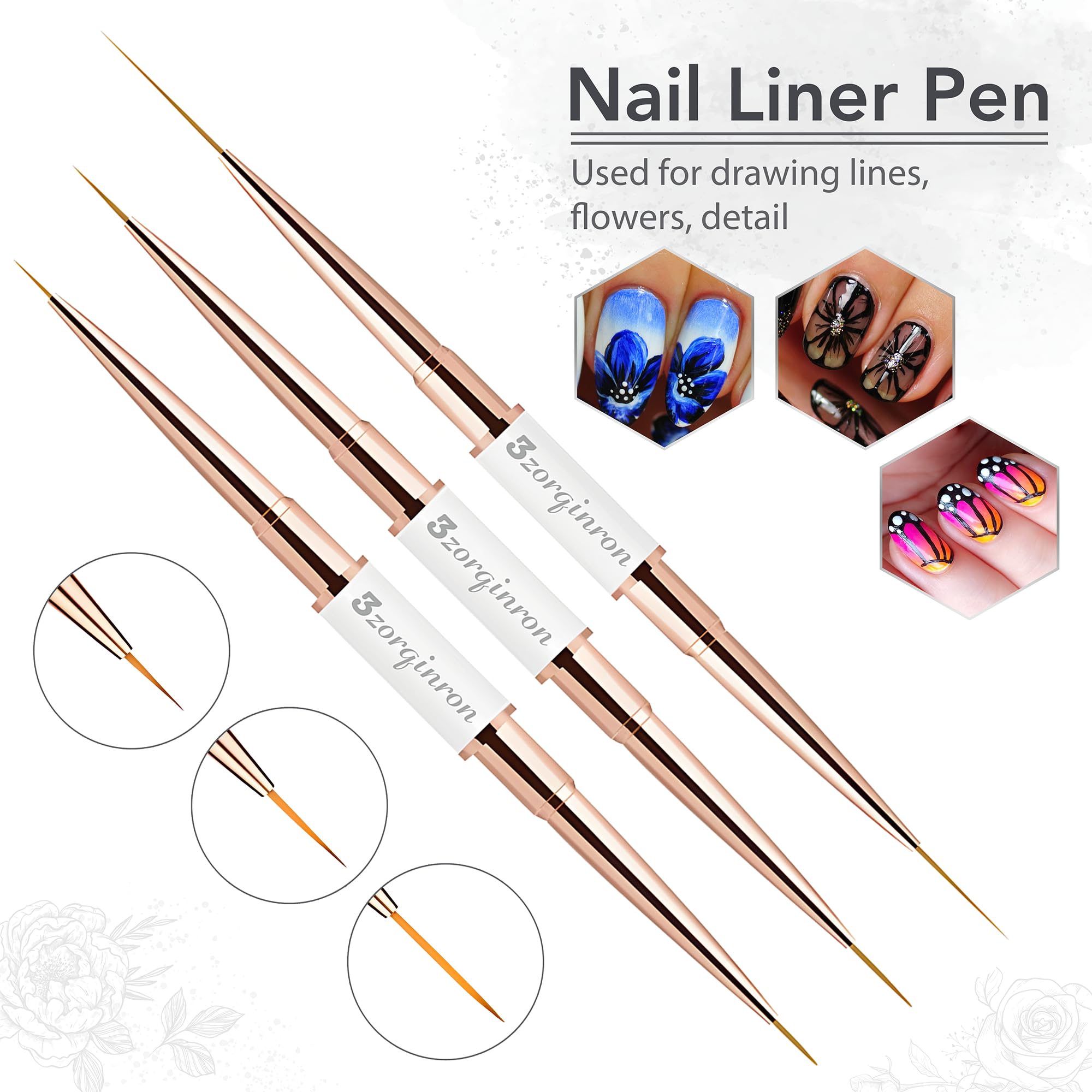 3zorqinron nail art brushes set metal handle offers comfortable grip for steady lines
