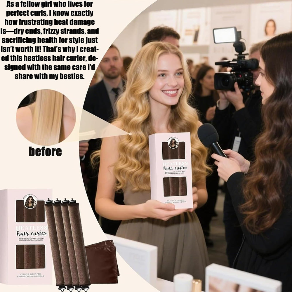All hair types work with 5Pcs heatless curlers for voluminous curls
