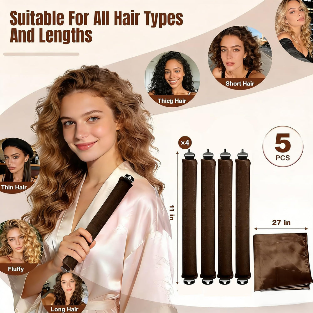 Hook system on 5Pcs heatless curlers keeps them in place