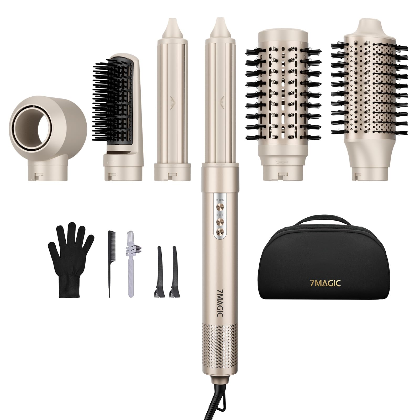 7MAGIC 6-in-1 attachments for versatile styling on all hair types.