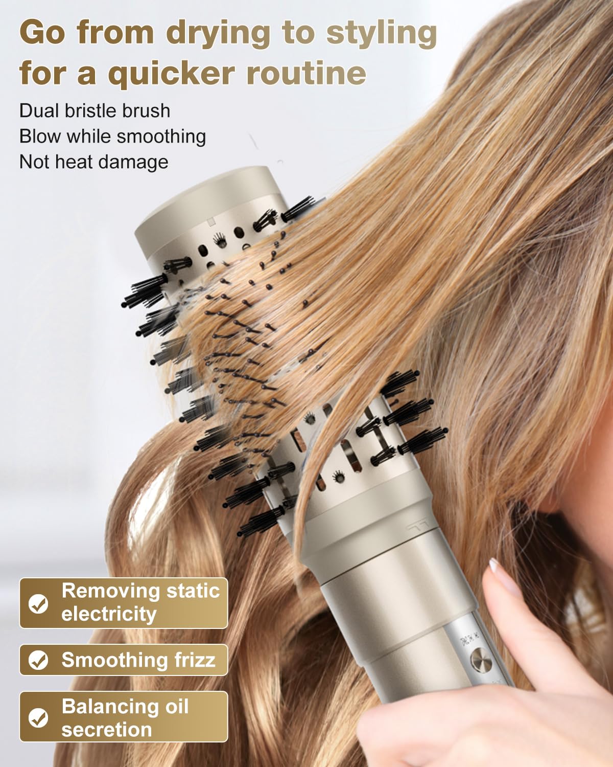 7MAGIC ceramic-coated brush head distributes heat evenly for shine.