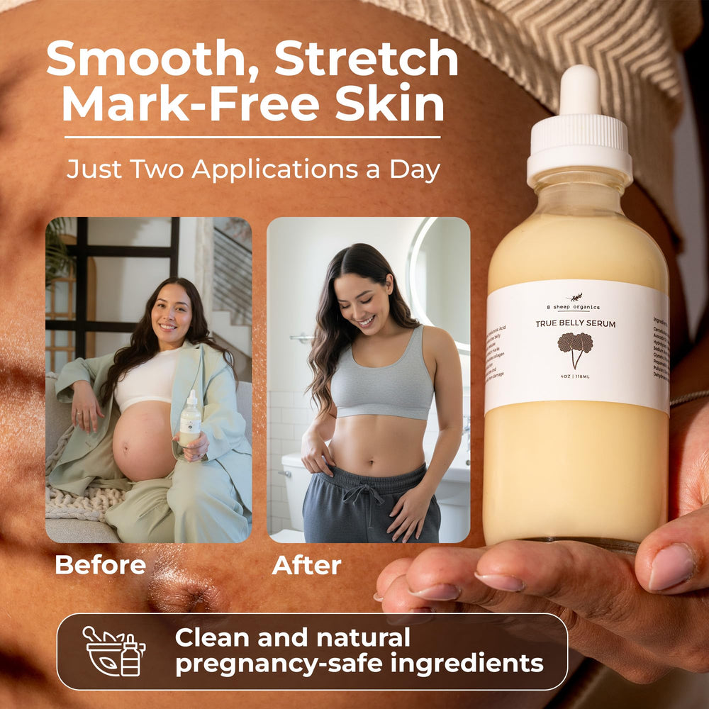 True Belly Serum featuring triple-weighted hyaluronic acid for deep hydration.
