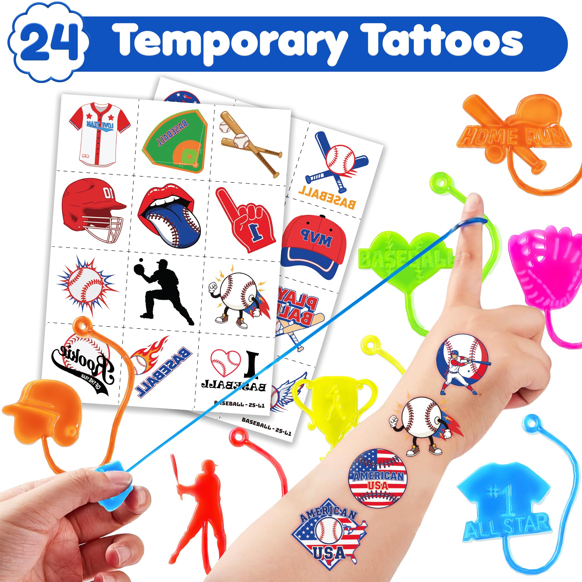 91STICKYHAND: tatuajes temporales de béisbol para premios rápidos