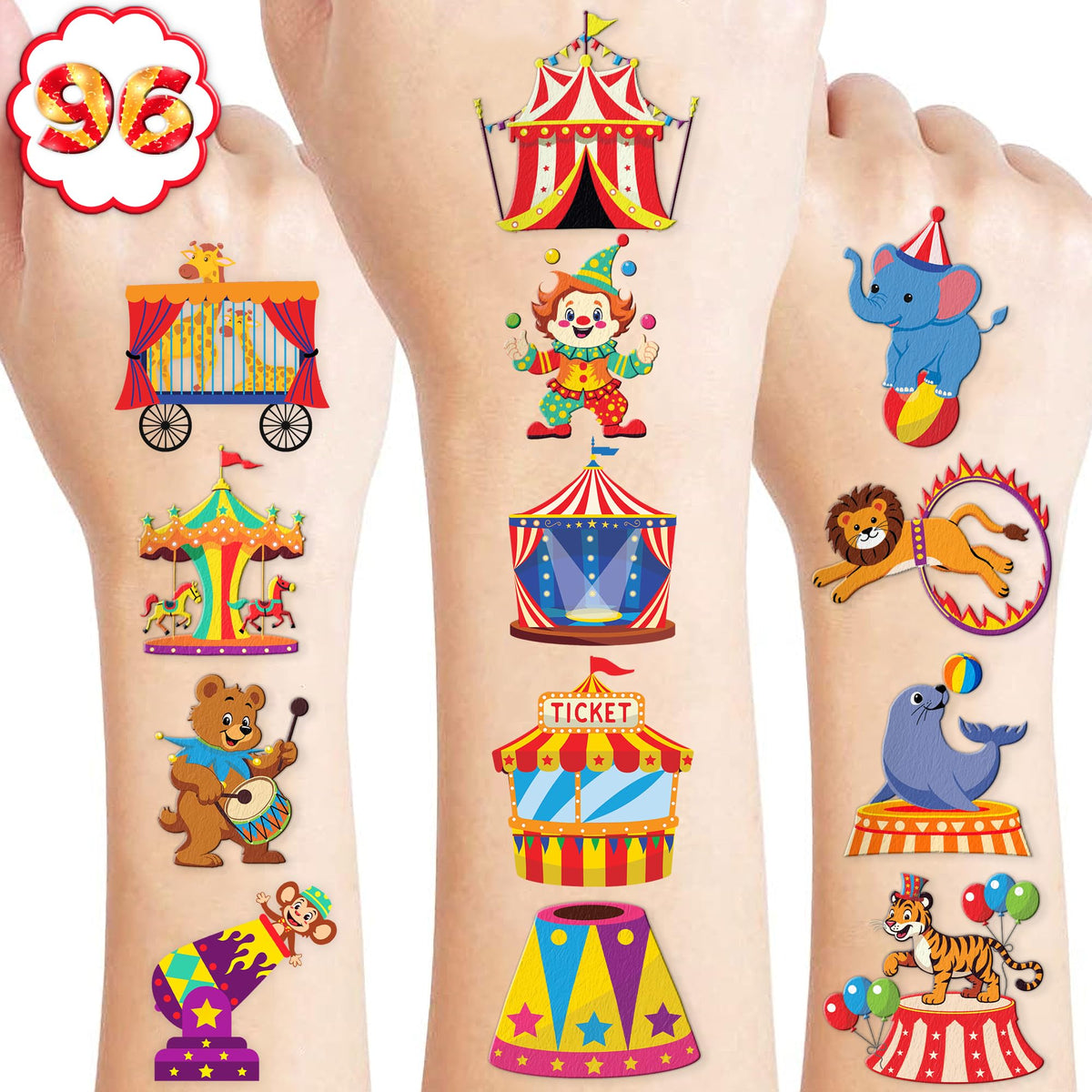 91TATTOOS carnival clown tattoo sheet design for kids party fun and easy application