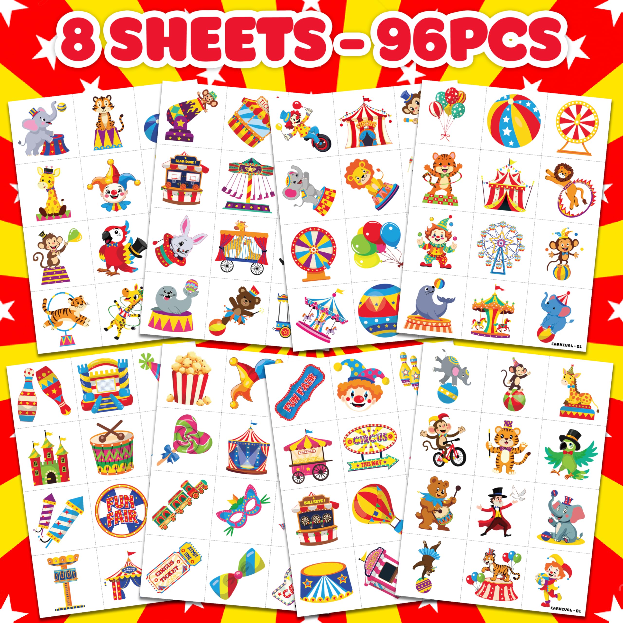 91TATTOOS diverse clown tattoo sheet designs for kids entertainment