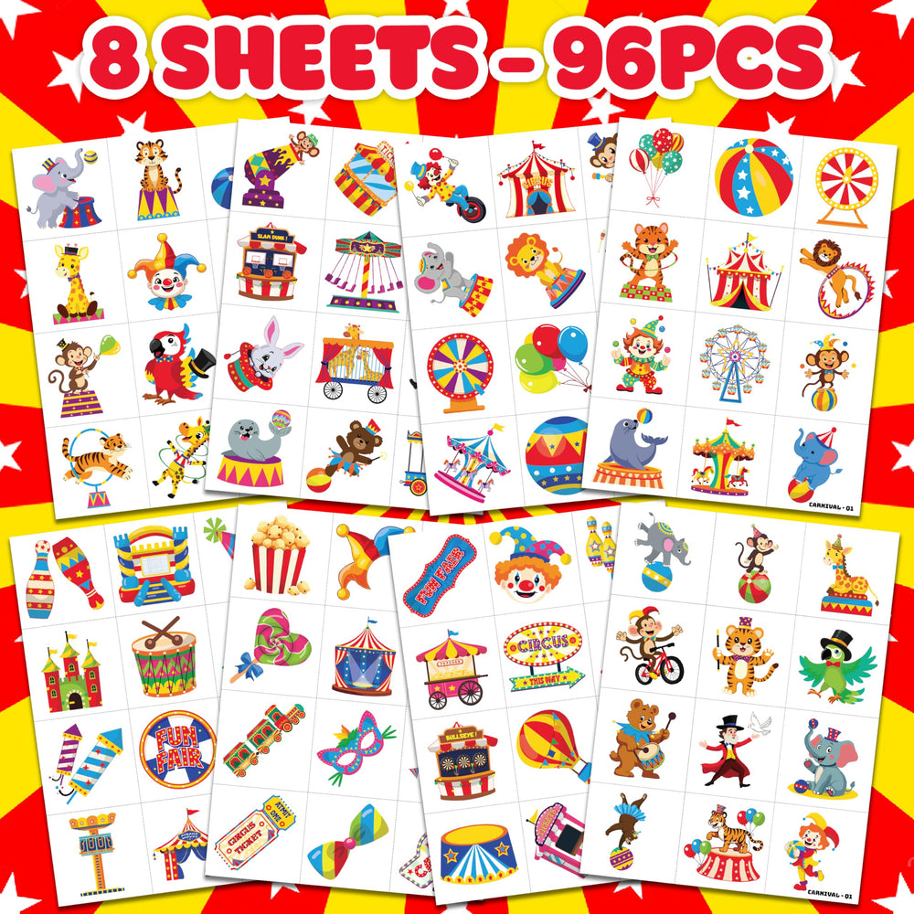 91TATTOOS diverse clown tattoo sheet designs for kids entertainment