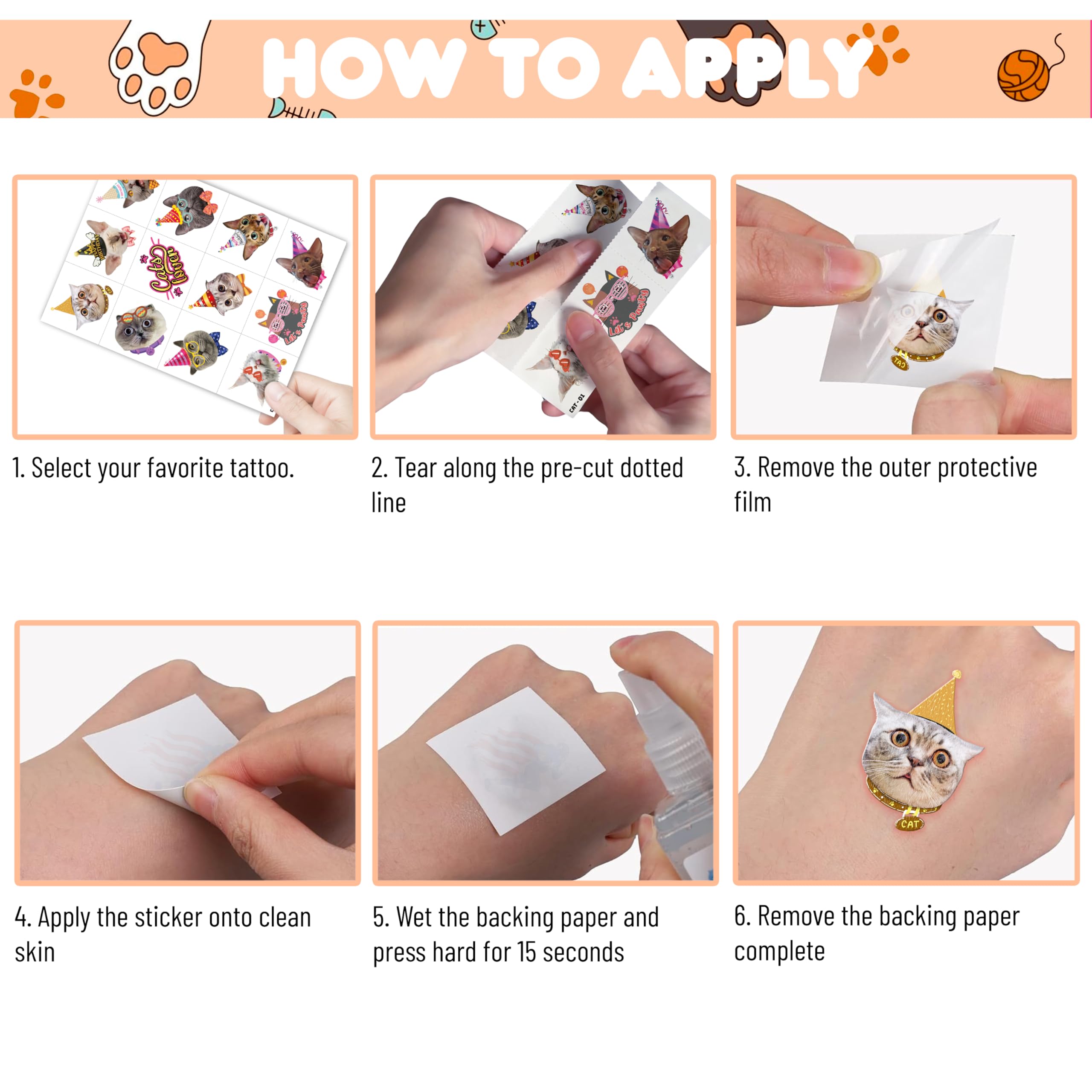 91TATTOOS easy application cat tattoos for quick party looks.
