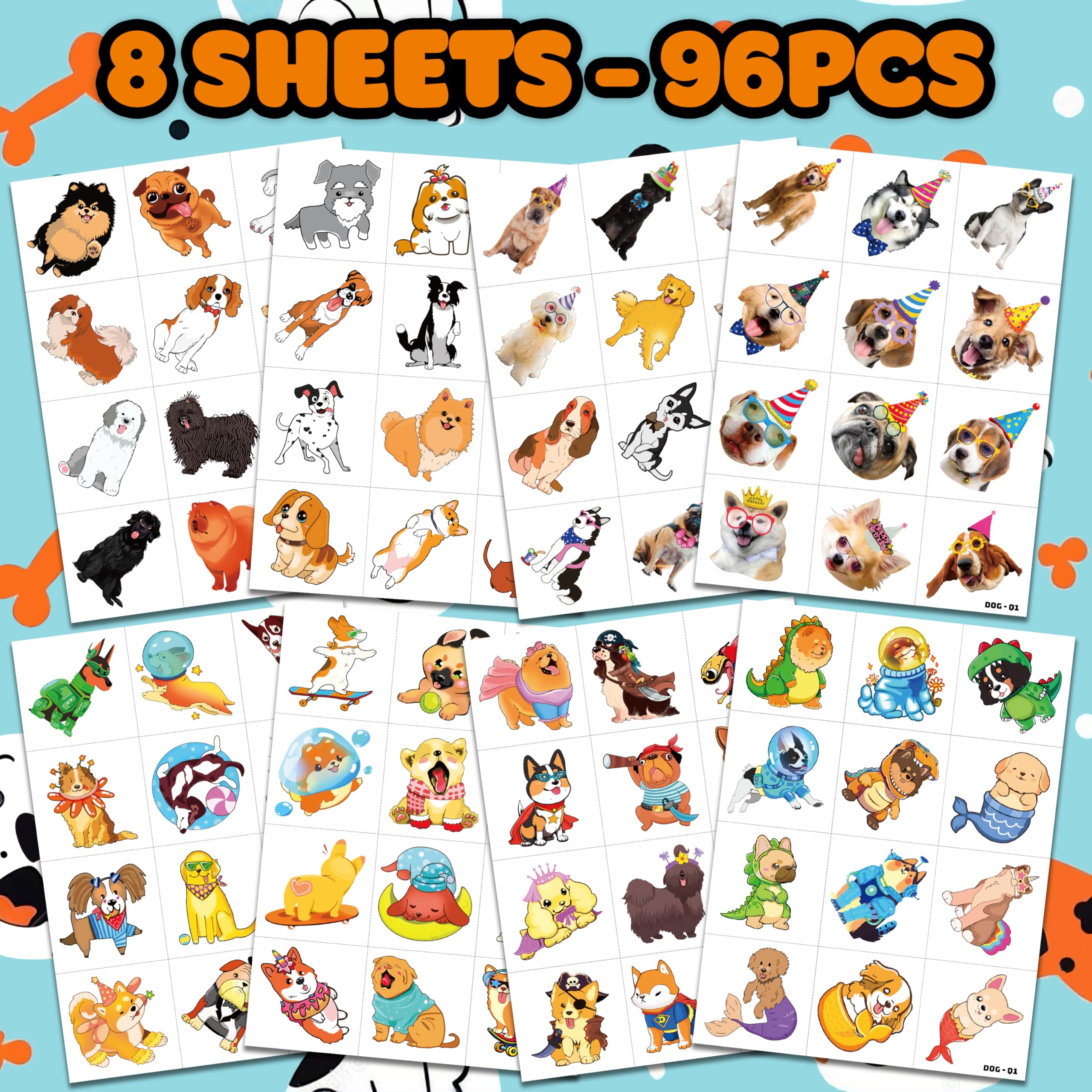 91TATTOOS dog tattoo sheets 3 bone shapes ideal for birthday favors