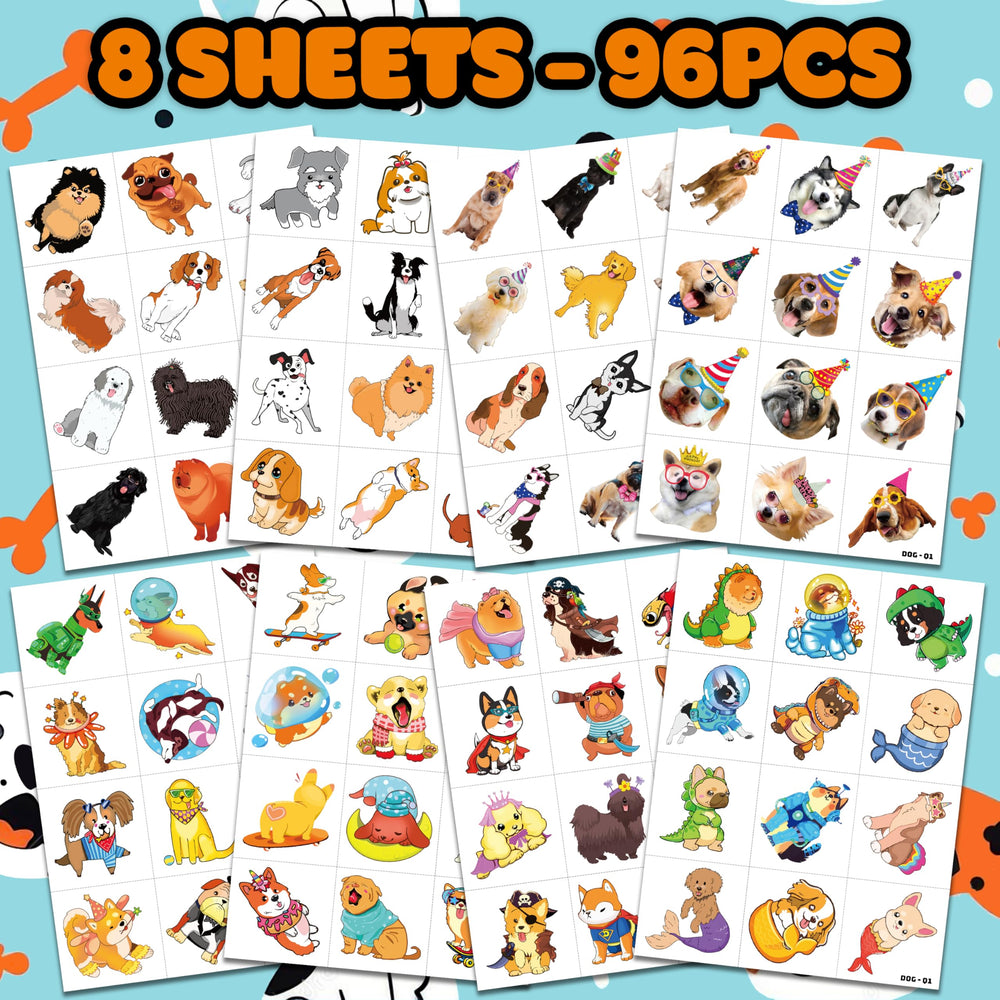 91TATTOOS dog tattoo sheets 3 bone shapes ideal for birthday favors