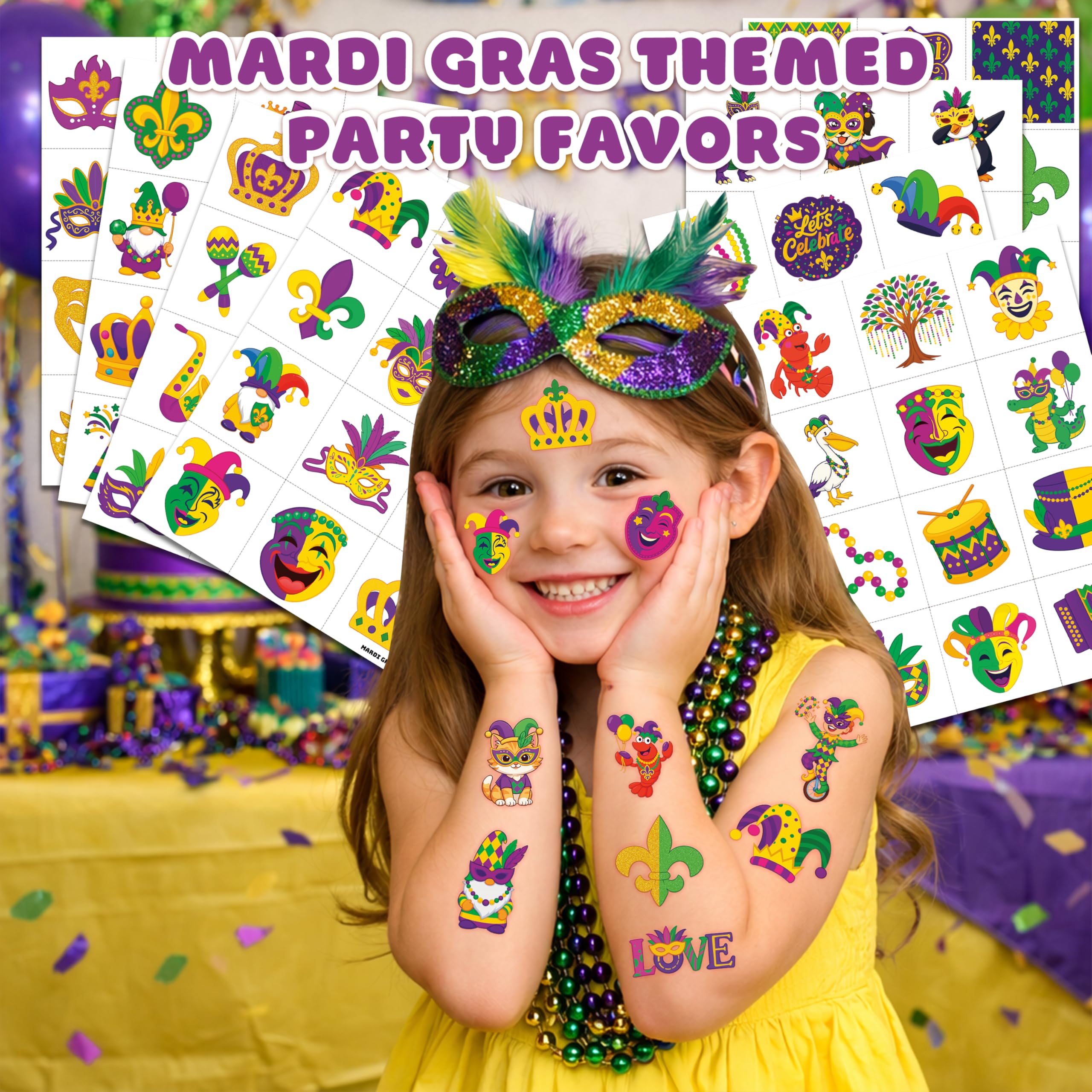 91TATTOOS Happy green purple designs add festive flair to costumes.