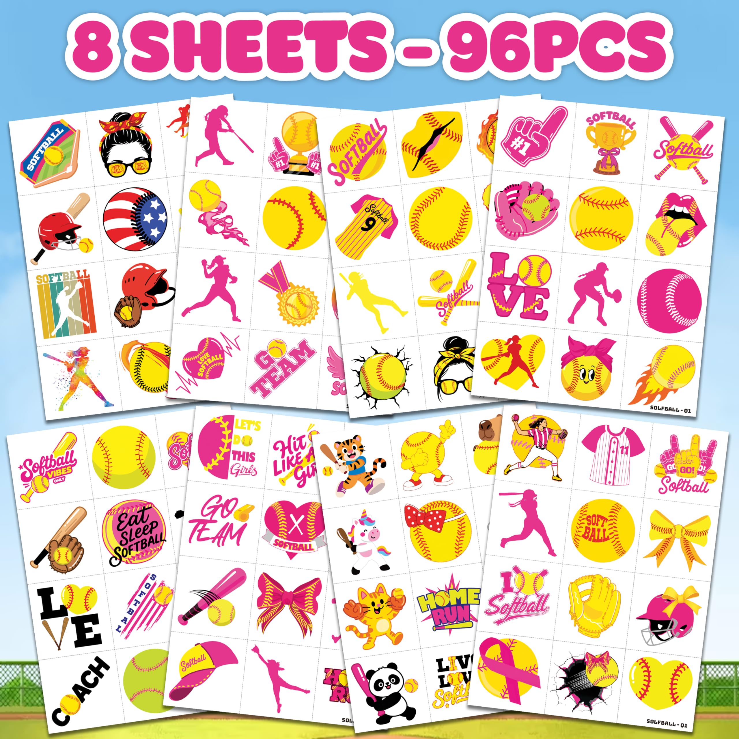 91TATTOOS kids party favors featuring softball designs for celebrations.