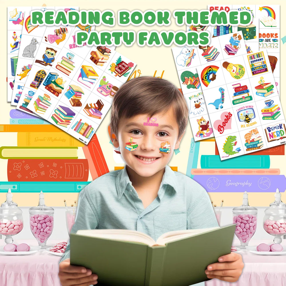 91TATTOOS library-theme tattoos sheet showcased as kid-friendly classroom decor.