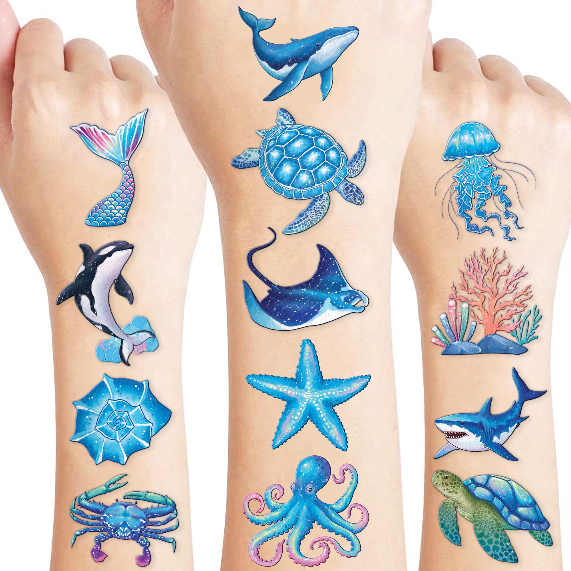 91TATTOOS ocean tattoo sheets feature sea animals for kids party favors