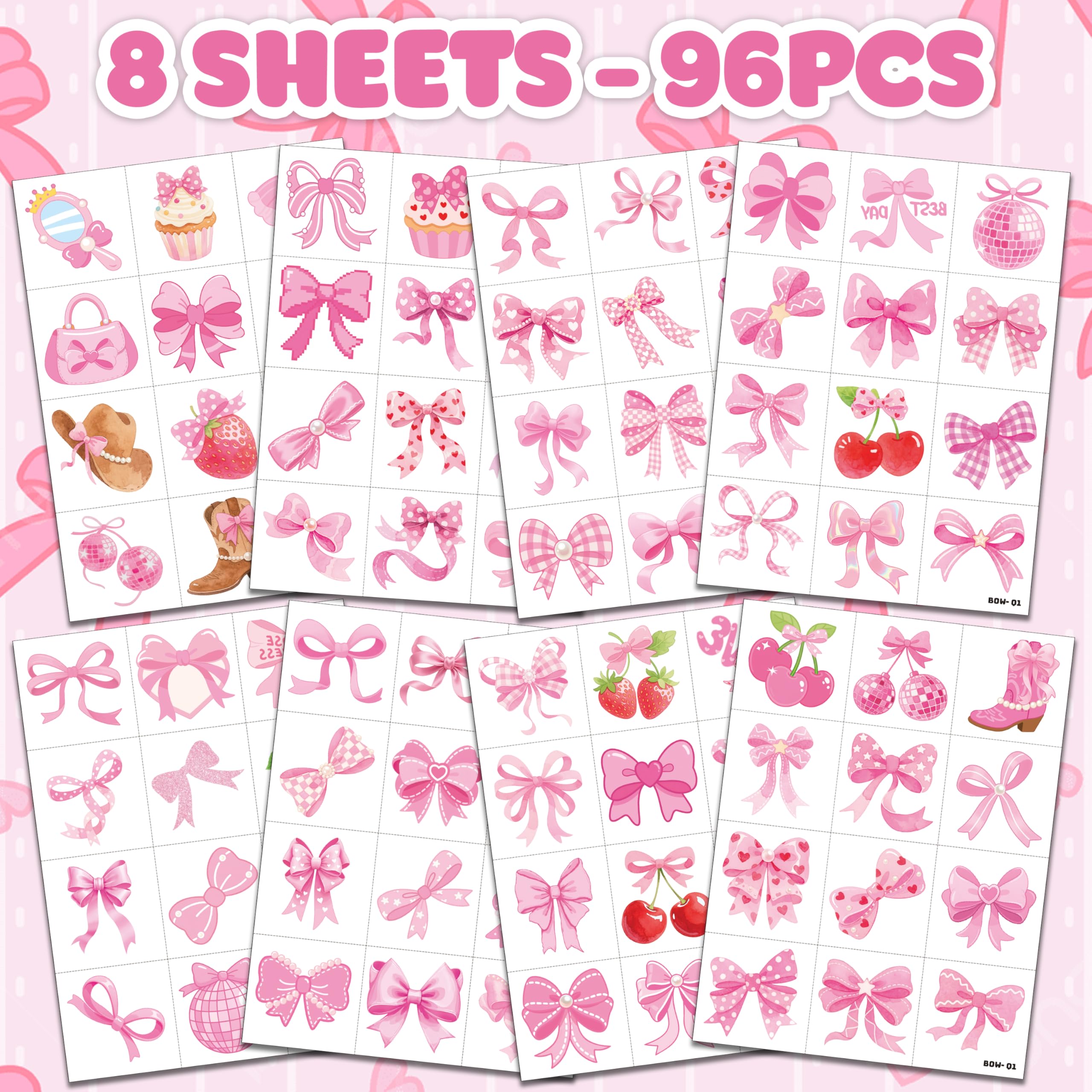 91TATTOOS pink bow tattoo on face for fun party look