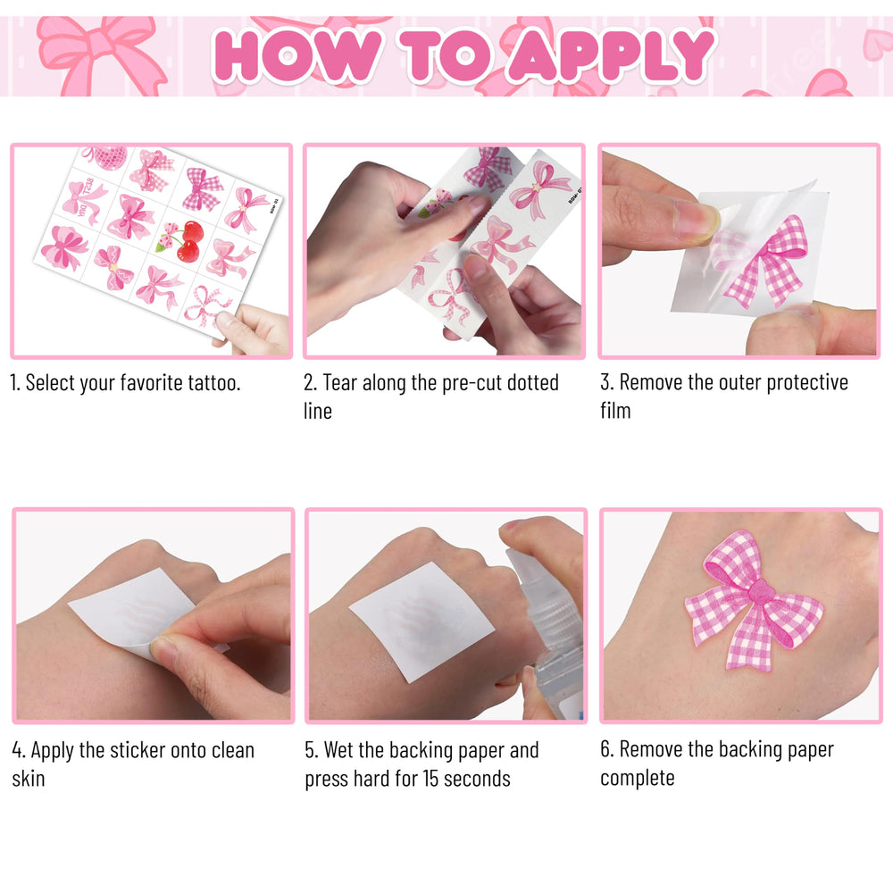 91TATTOOS pink bow tattoo sheets ideal for school rewards