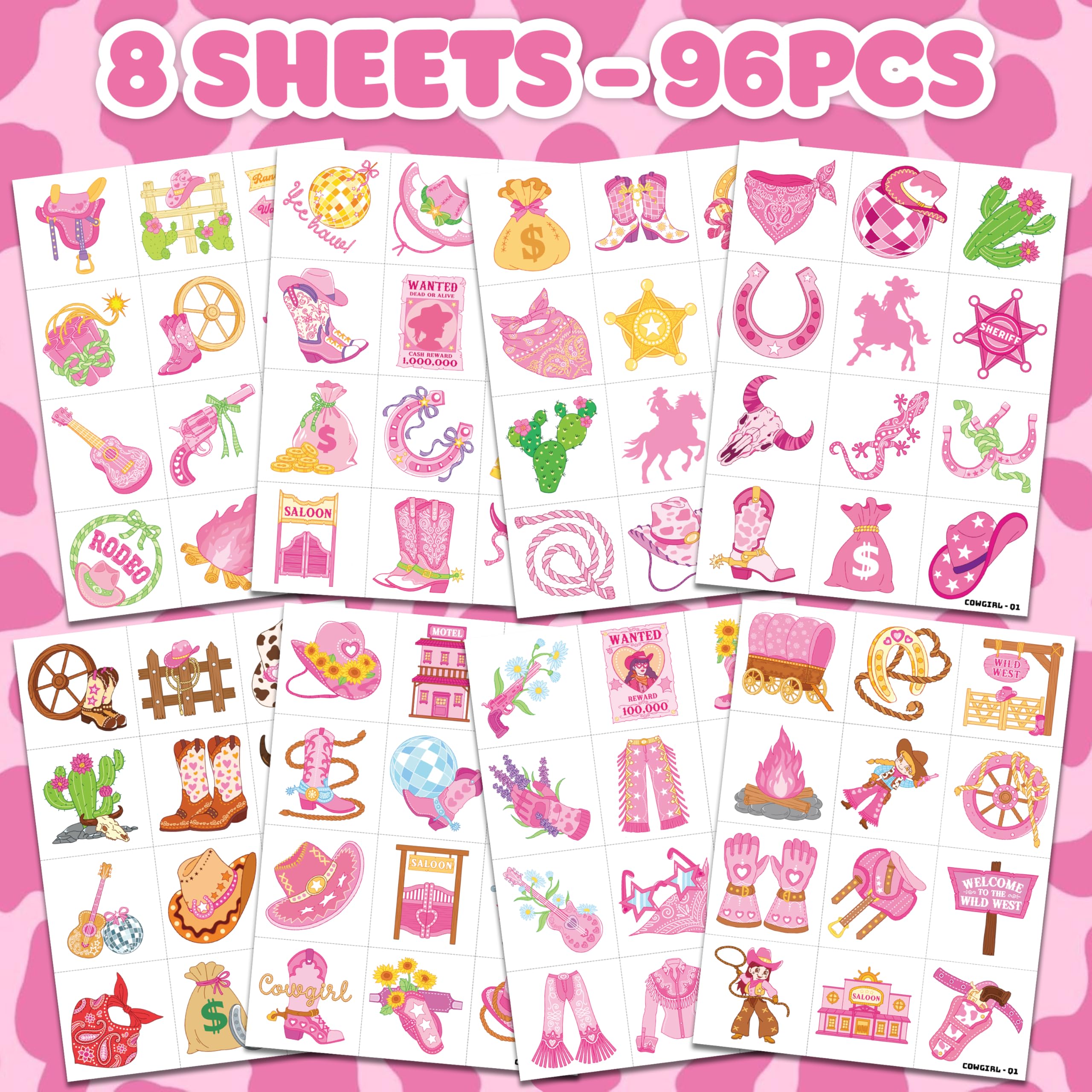 91TATTOOS disco western cowgirl tattoos sheet perfect for party decorations and DIY crafts.